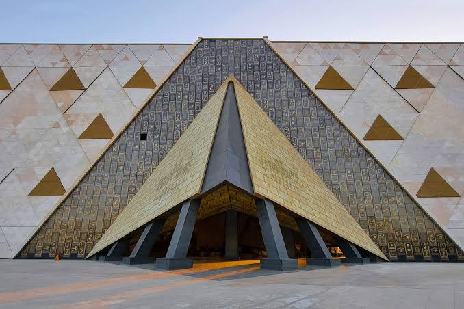 Modern exterior entrance of the Grand Egyptian Museum