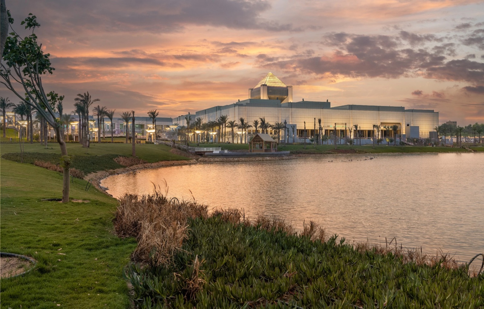 National Museum of Egyptian Civilization beside its landscaped lake